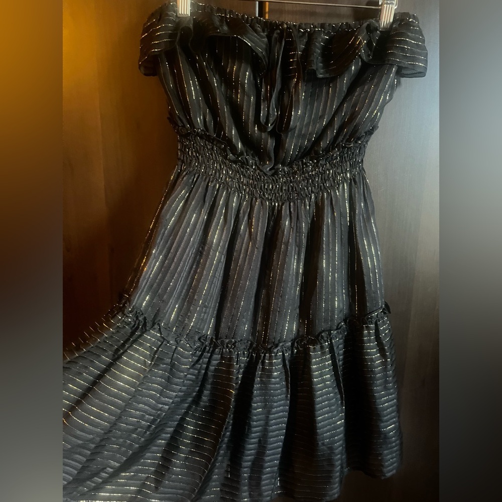 Elegant Bebe Black & Gold Striped Dress